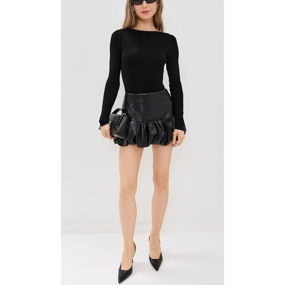 Amanda Uprichard Bonaire Faux Leather Bubble Hem Skort Black Size S